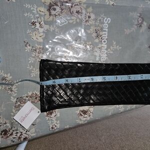 Women’s Black Woven Leather Fingerless Gloves